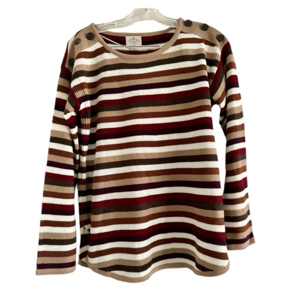 (NWT) ST JOHN’S BAY Women’s Striped Multicolor Round Neck Sweater Top-Size SMALL - Picture 1 of 8
